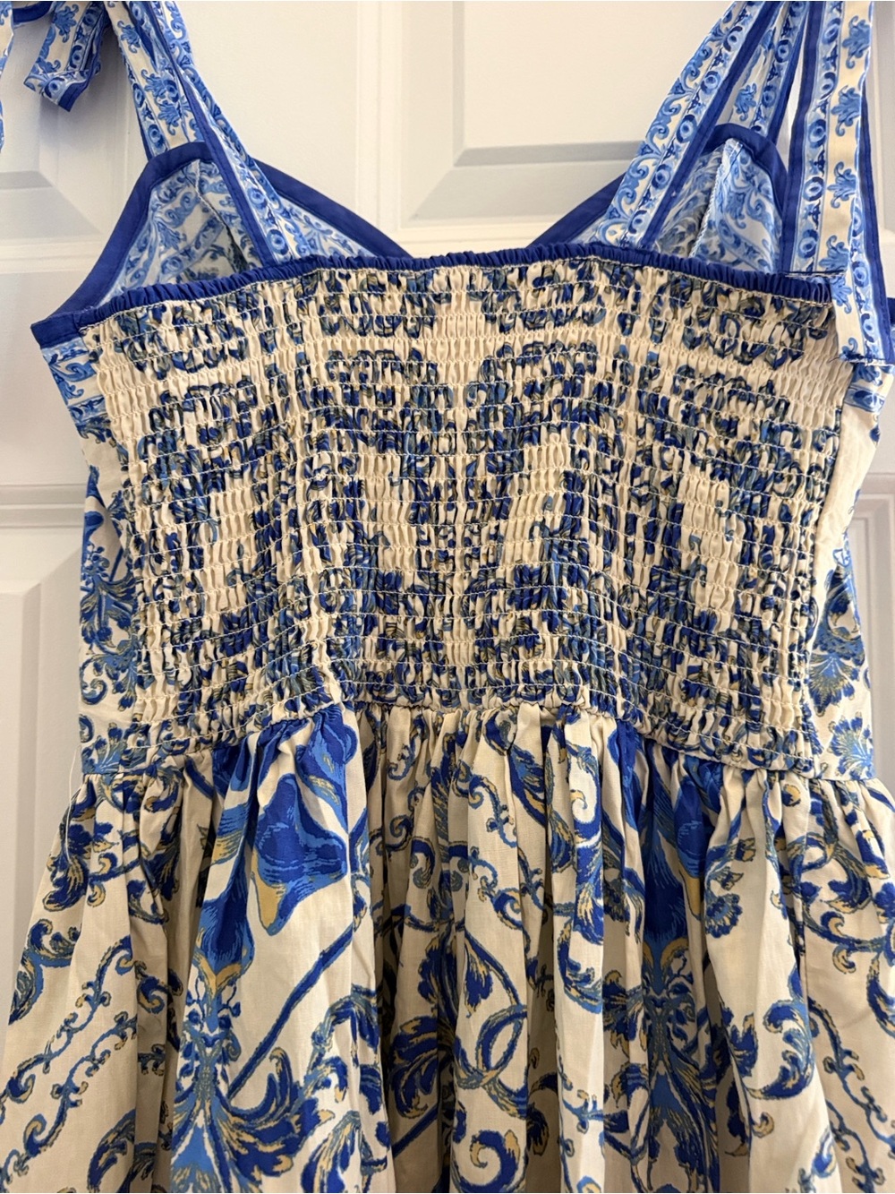 Blue & White Mediterranean Print Tie-Shoulder Maxi Dress/ Size M/ NWT - Picture 12 of 16